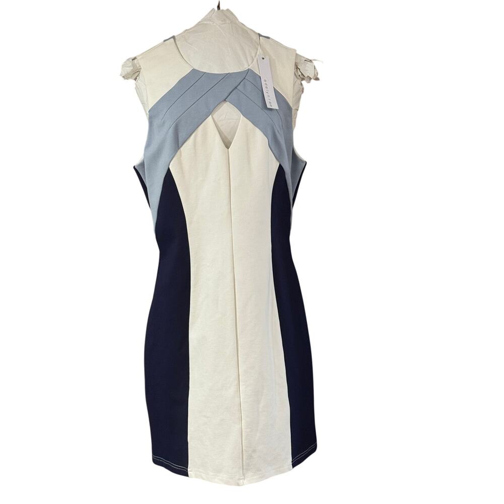 Adelyn Rae Knit Dress Size Medium Lazer Cut Blue Navy White Color Block dress